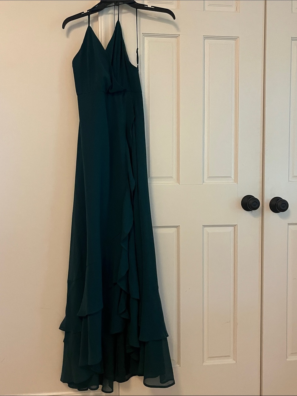 Lulu's Teal Green Ruffle Maxi Dress - Spaghetti Strap Evening Gown